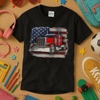 Funny Trucker  with American Flag and Big Rig Kids T-Shirt thumb 3
