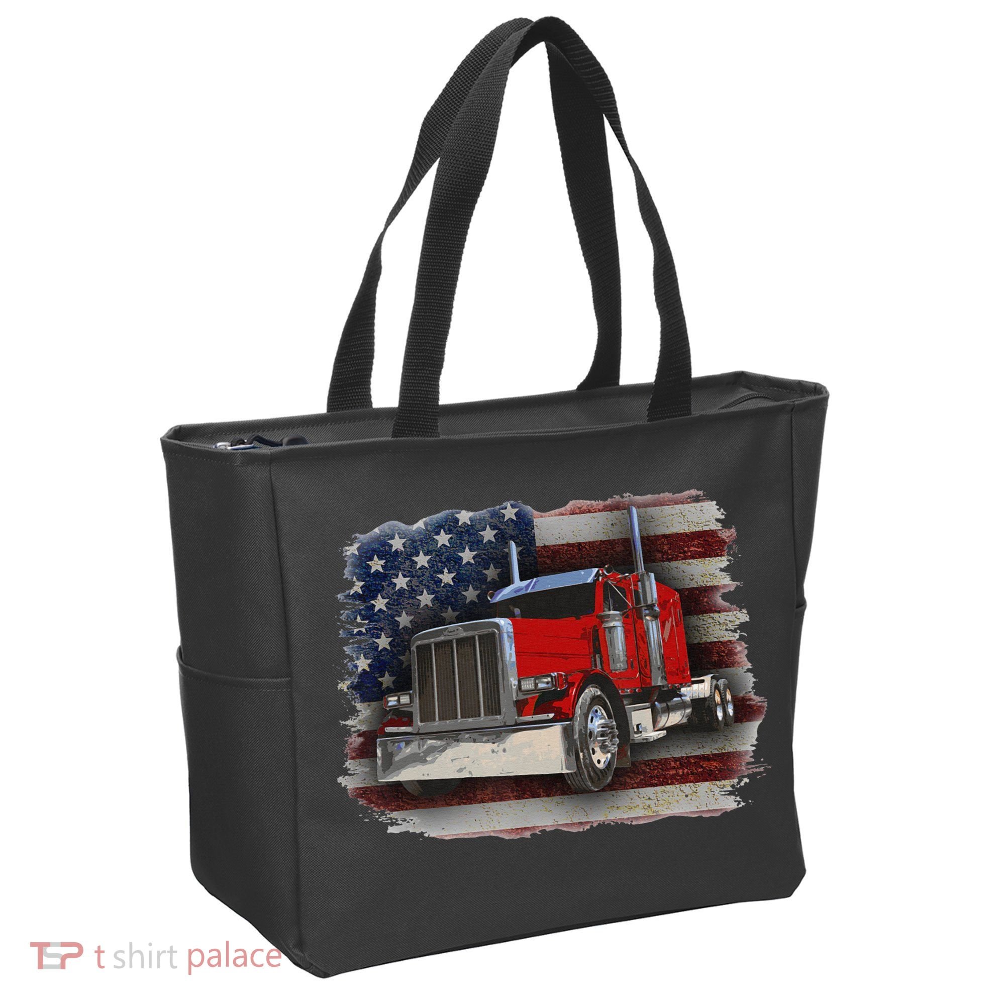 Funny Trucker  with American Flag and Big Rig Tote Bag
