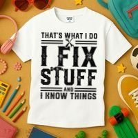 Funny That's What I Do I Fix Stuff And I Know Things   Kids T-Shirt thumb 3