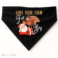 Funny Thanksgiving Wait Your Turn Fat Boy Turkey Santa USA-Made Doggie Bandana thumb 0