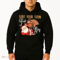 Funny Thanksgiving Wait Your Turn Fat Boy Turkey Santa Hoodie thumb 2