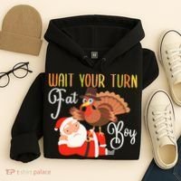Funny Thanksgiving Wait Your Turn Fat Boy Turkey Santa Hoodie thumb 4
