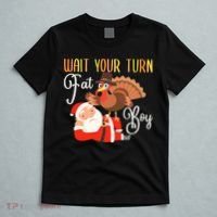 Funny Thanksgiving Wait Your Turn Fat Boy Turkey Santa T-Shirt thumb 5