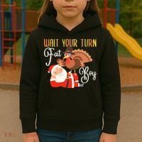 Funny Thanksgiving Wait Your Turn Fat Boy Turkey Santa Kids Hoodie thumb 3