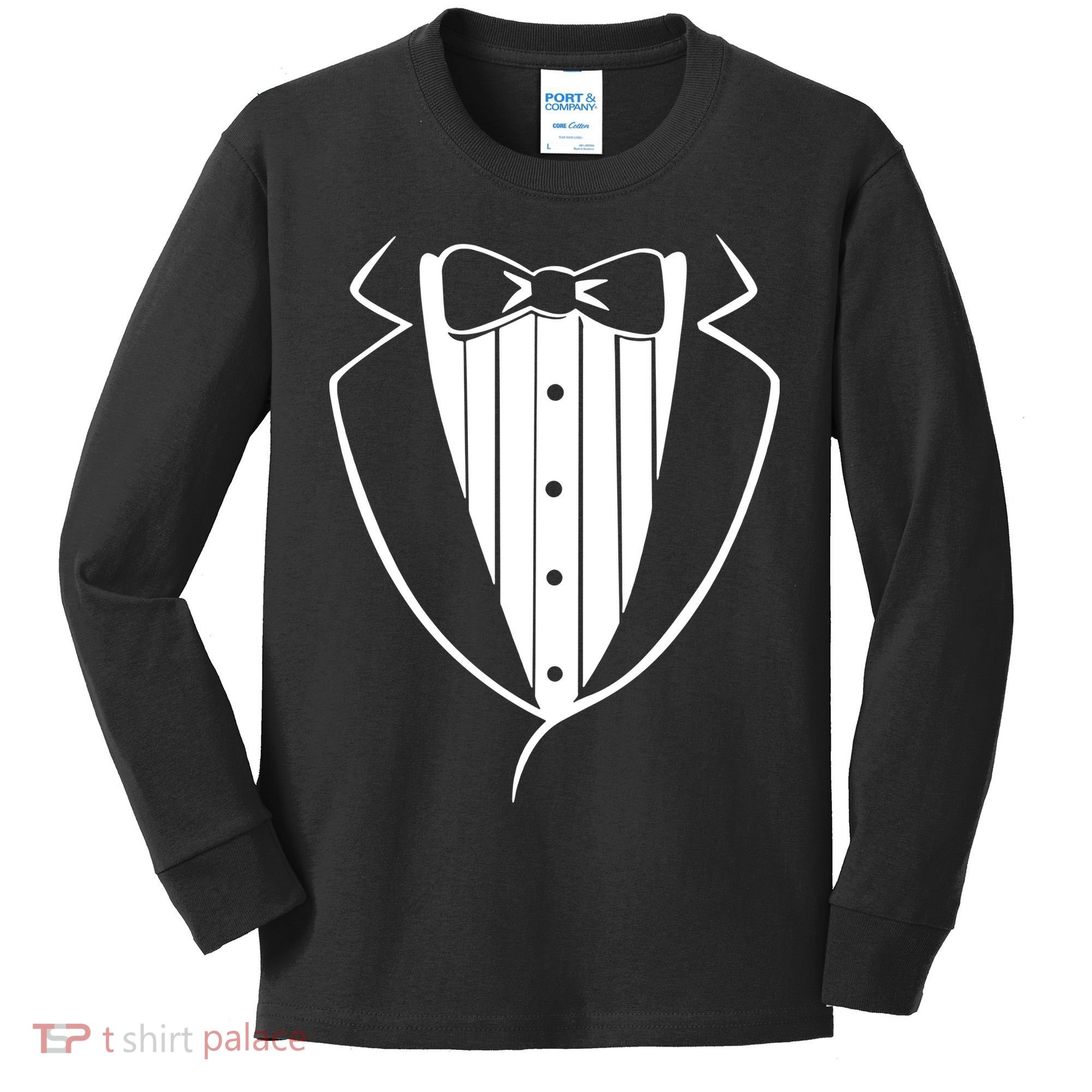 Fake Tuxedo White Kids Long Sleeve Shirt