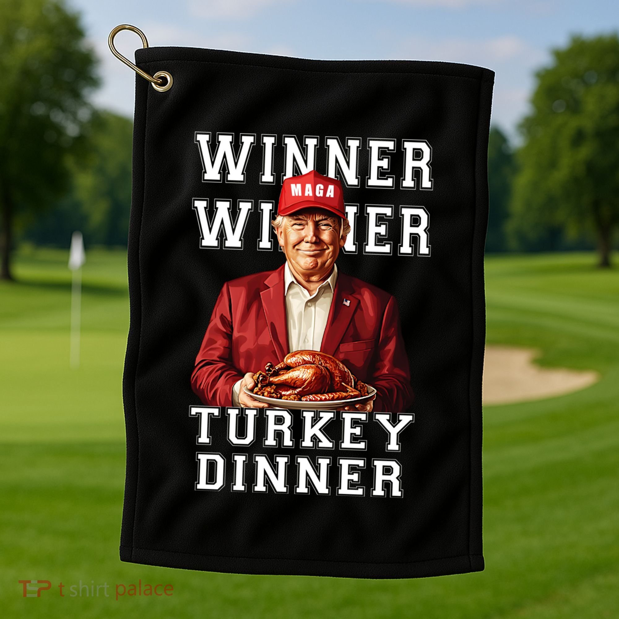 Funny Trump Winner Winner Turkey Dinner Thanksgiving Gift Golf Towel