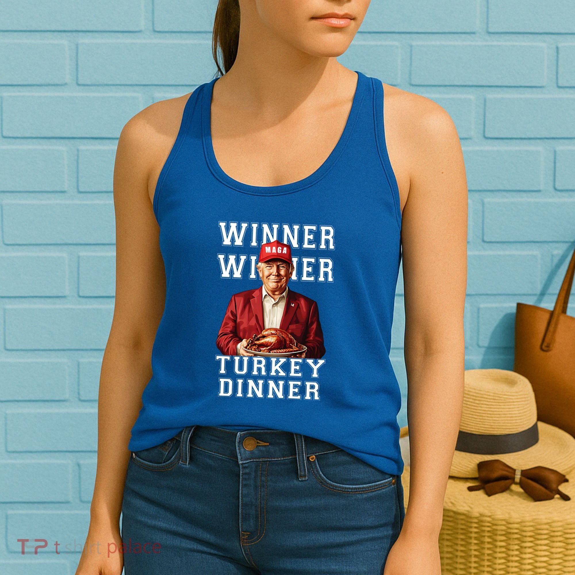Funny Trump Winner Winner Turkey Dinner Thanksgiving Gift Women's Tank Top