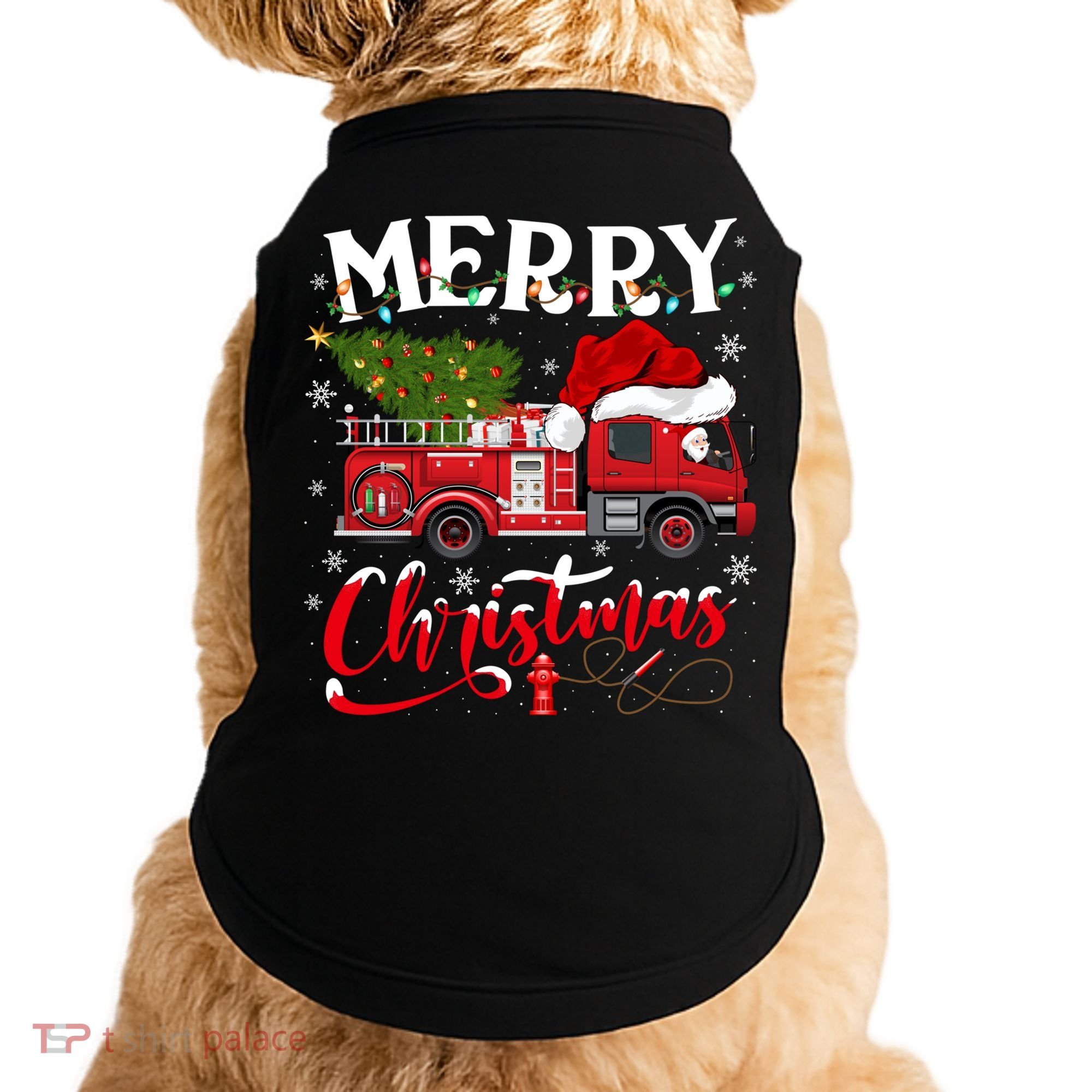 Fire Truck Xmas Tree Fire Firefighter Merry Christmas Gift Doggie Tank