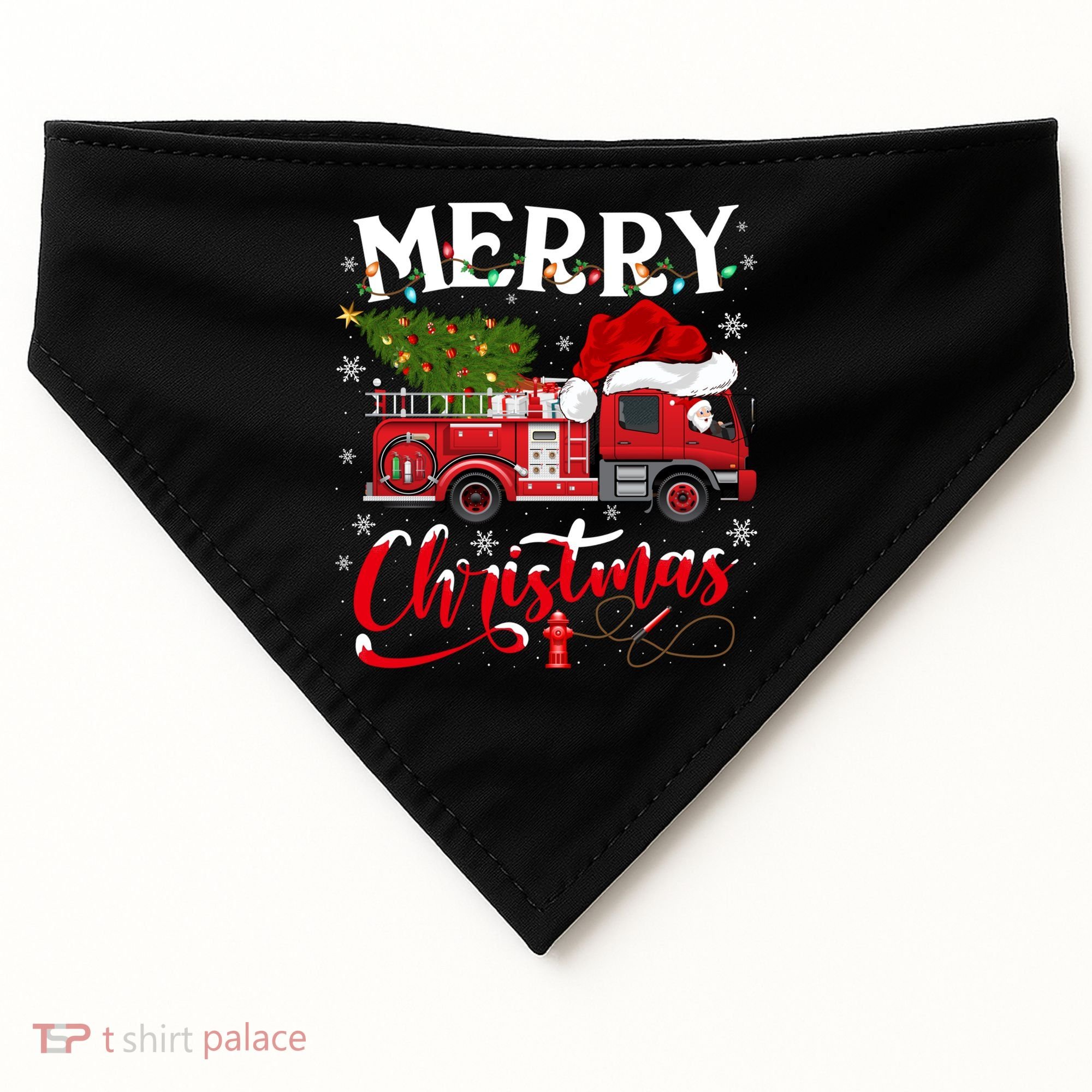 Fire Truck Xmas Tree Fire Firefighter Merry Christmas Gift USA-Made Doggie Bandana