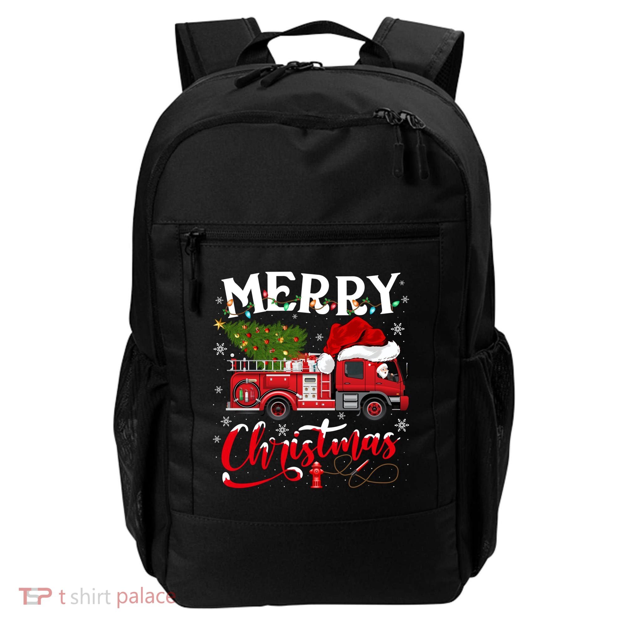 Fire Truck Xmas Tree Fire Firefighter Merry Christmas Gift Backpack