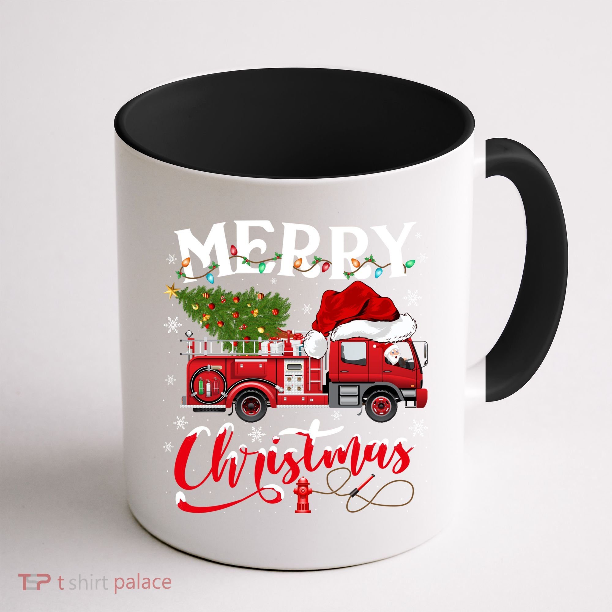 Fire Truck Xmas Tree Fire Firefighter Merry Christmas Gift Coffee Mug