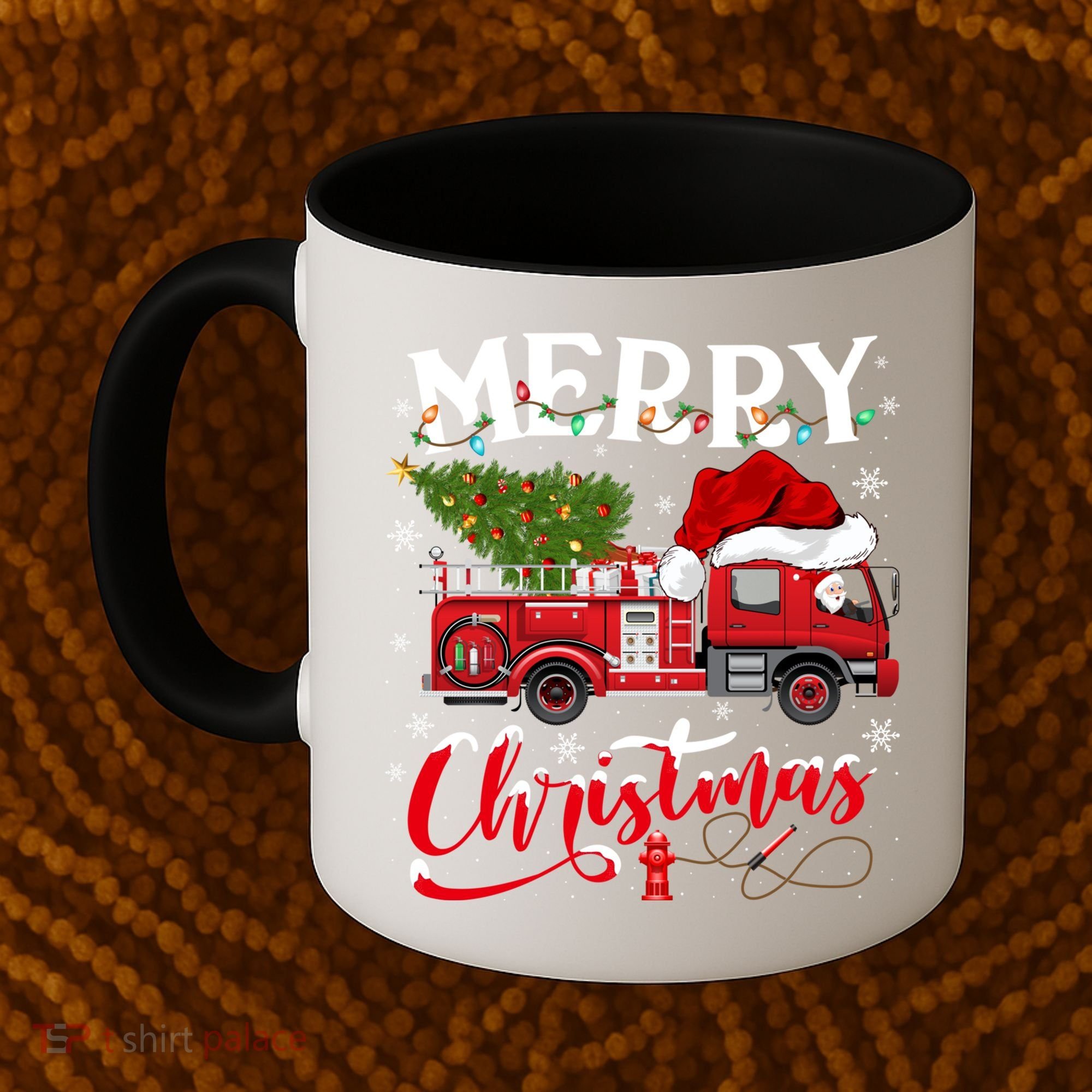 Fire Truck Xmas Tree Fire Firefighter Merry Christmas Gift Coffee Mug