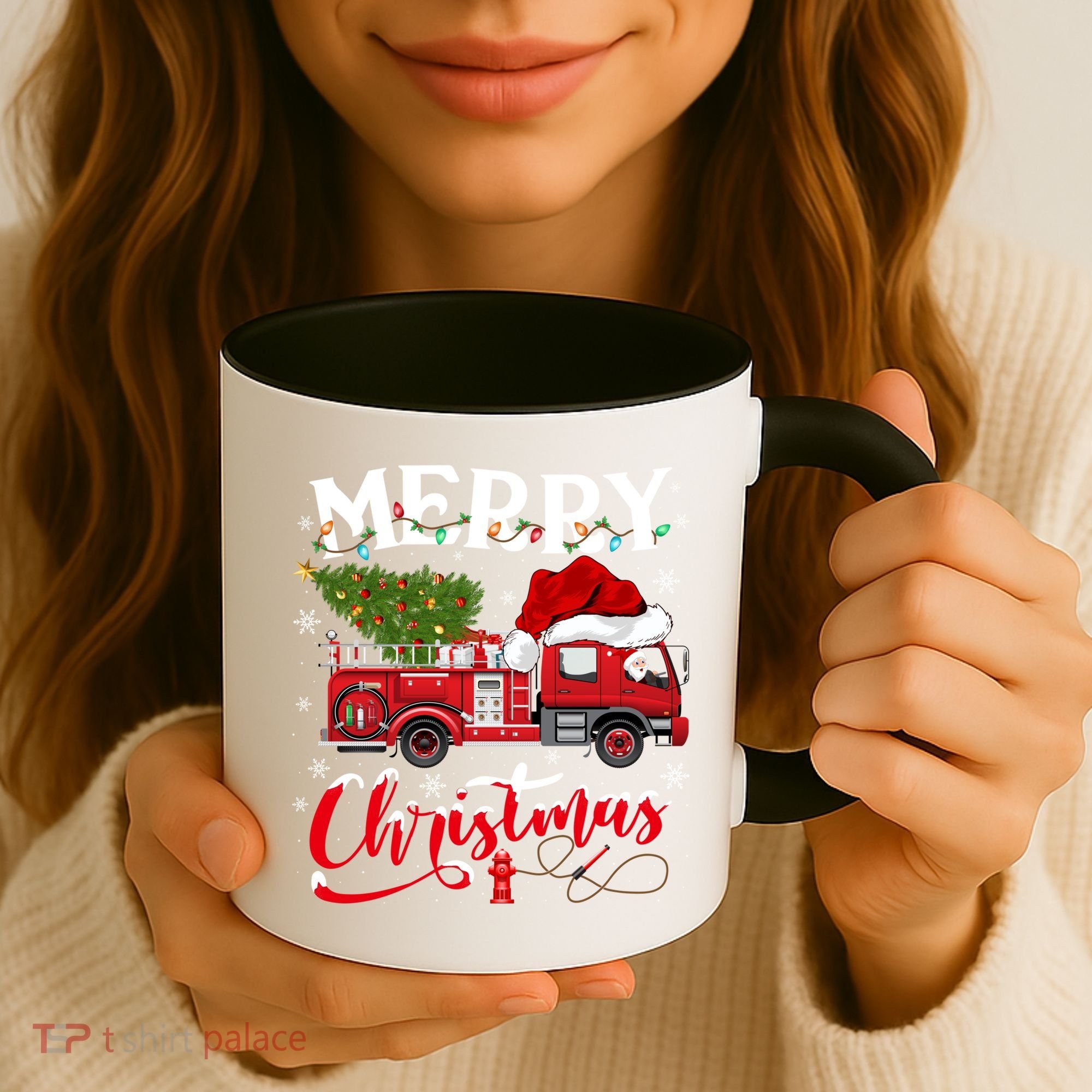 Fire Truck Xmas Tree Fire Firefighter Merry Christmas Gift Coffee Mug