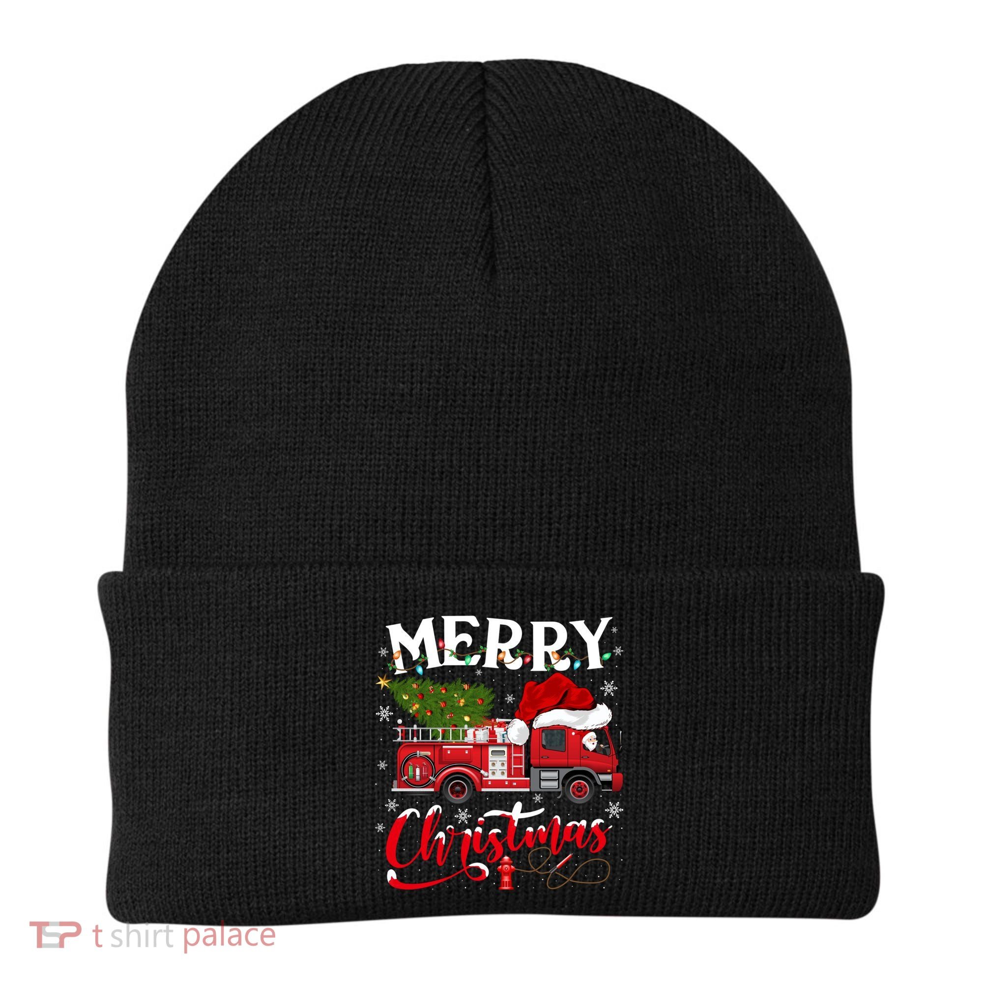 Fire Truck Xmas Tree Fire Firefighter Merry Christmas Gift Beanie