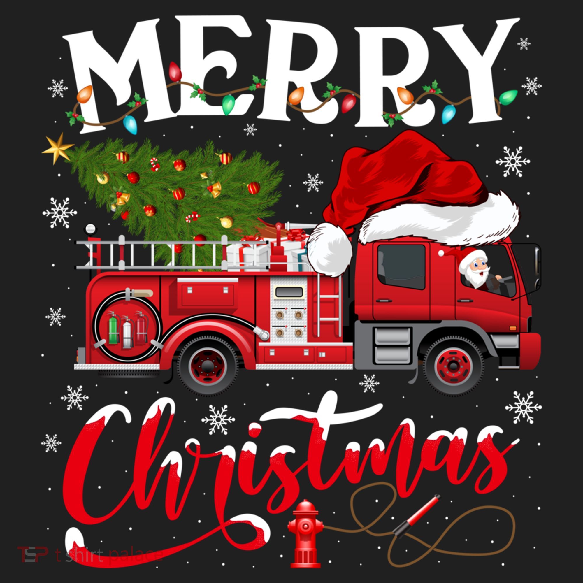 Fire Truck Xmas Tree Fire Firefighter Merry Christmas Gift Beanie