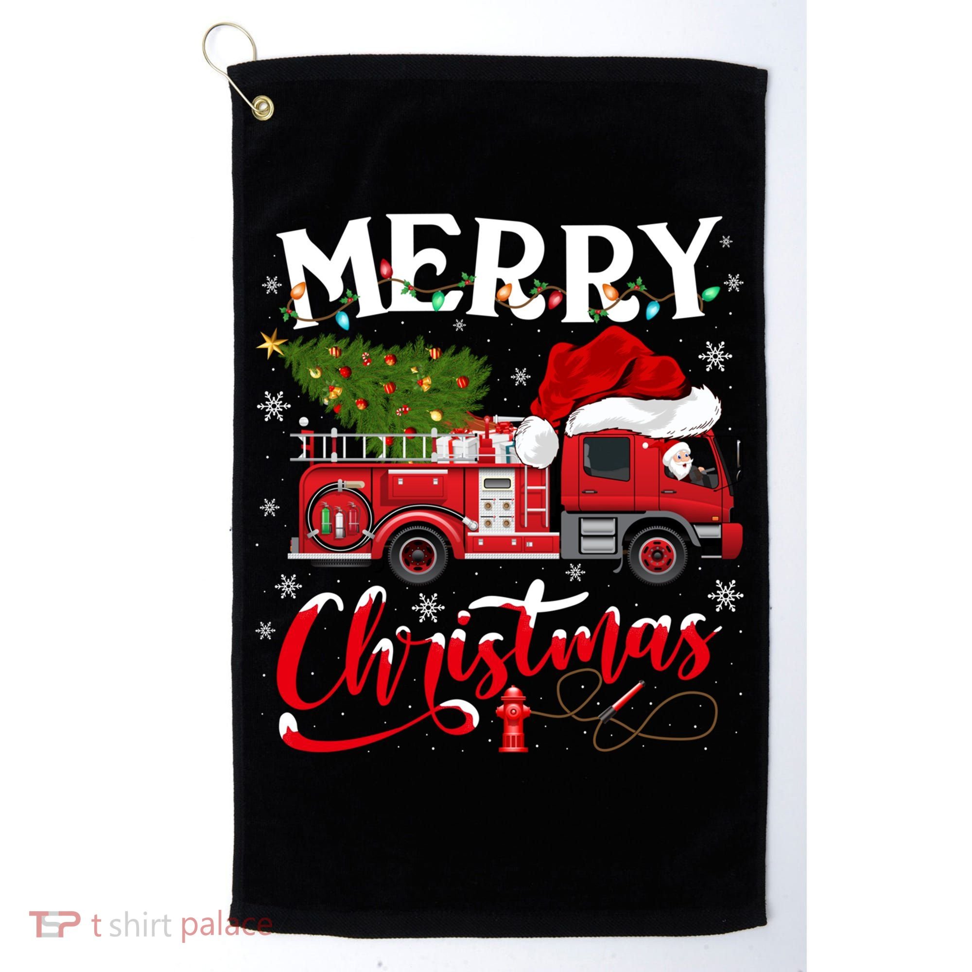 Fire Truck Xmas Tree Fire Firefighter Merry Christmas Gift Golf Towel