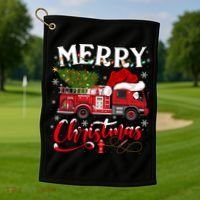 Fire Truck Xmas Tree Fire Firefighter Merry Christmas Gift Golf Towel thumb 1