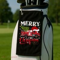 Fire Truck Xmas Tree Fire Firefighter Merry Christmas Gift Golf Towel thumb 2