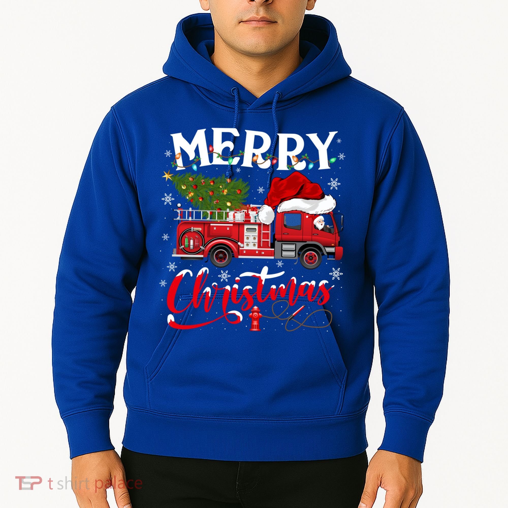 Fire Truck Xmas Tree Fire Firefighter Merry Christmas Gift Hoodie