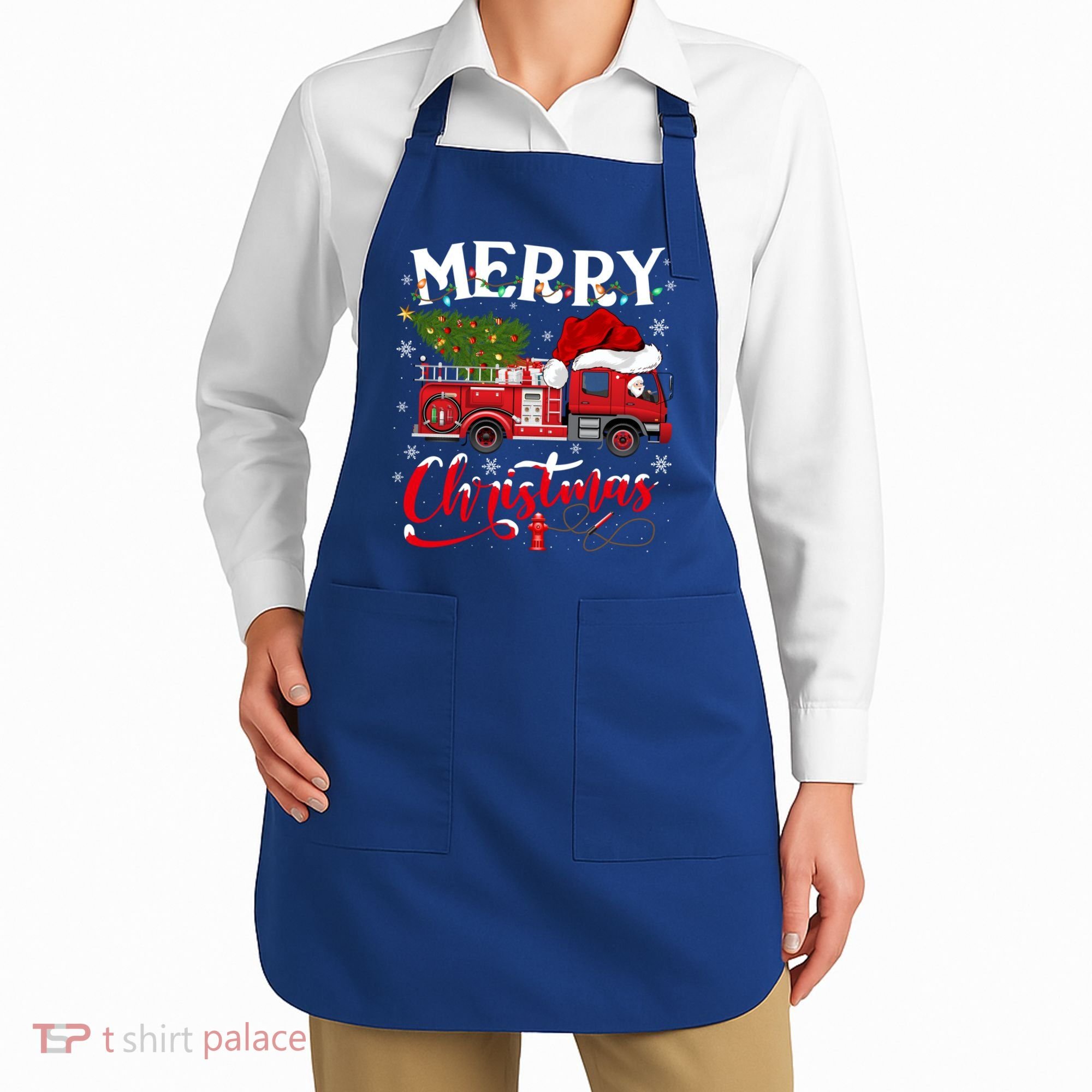 Fire Truck Xmas Tree Fire Firefighter Merry Christmas Gift Apron