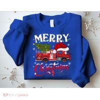 Fire Truck Xmas Tree Fire Firefighter Merry Christmas Gift Sweatshirt thumb 2