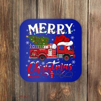 Fire Truck Xmas Tree Fire Firefighter Merry Christmas Gift Coaster