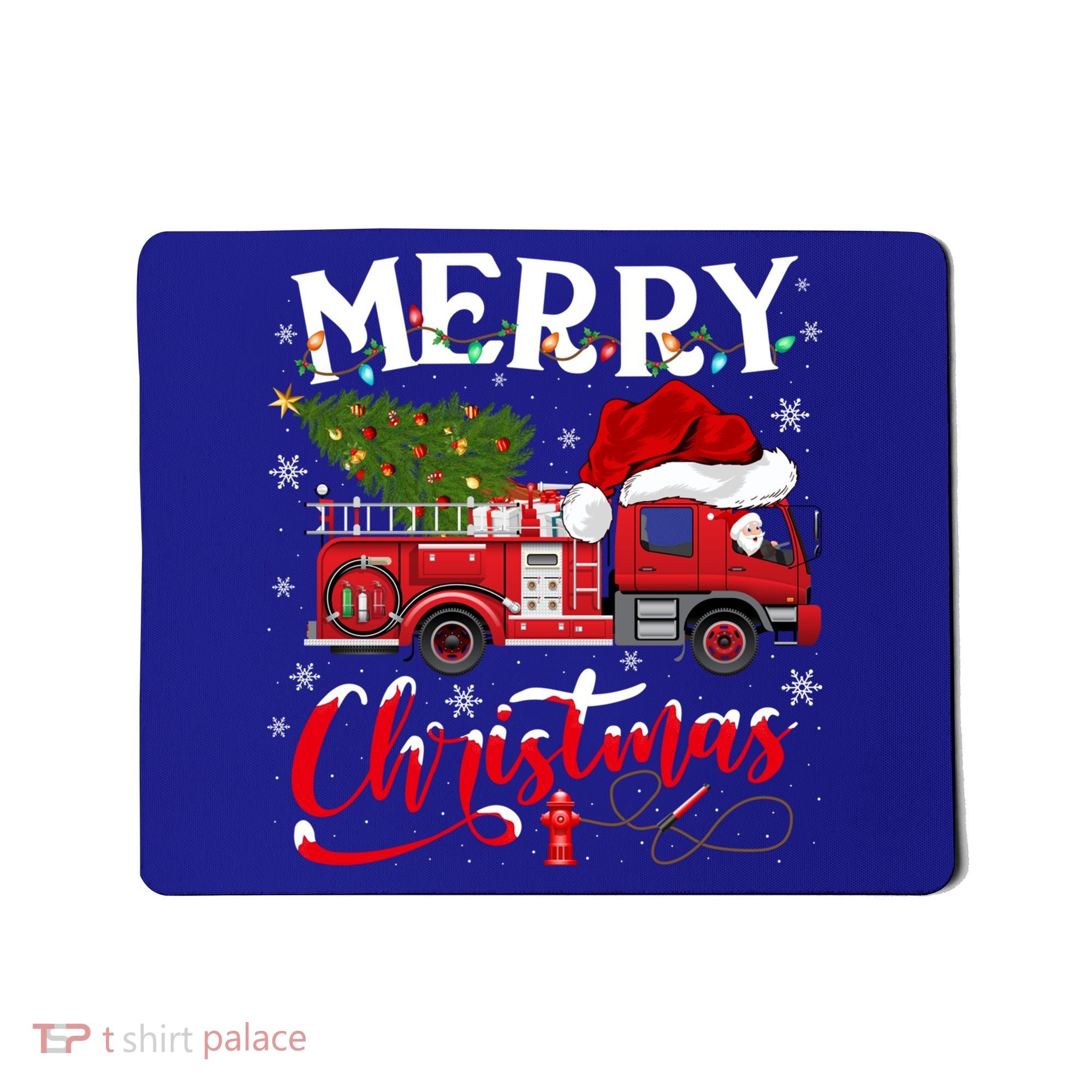 Fire Truck Xmas Tree Fire Firefighter Merry Christmas Gift Mousepad