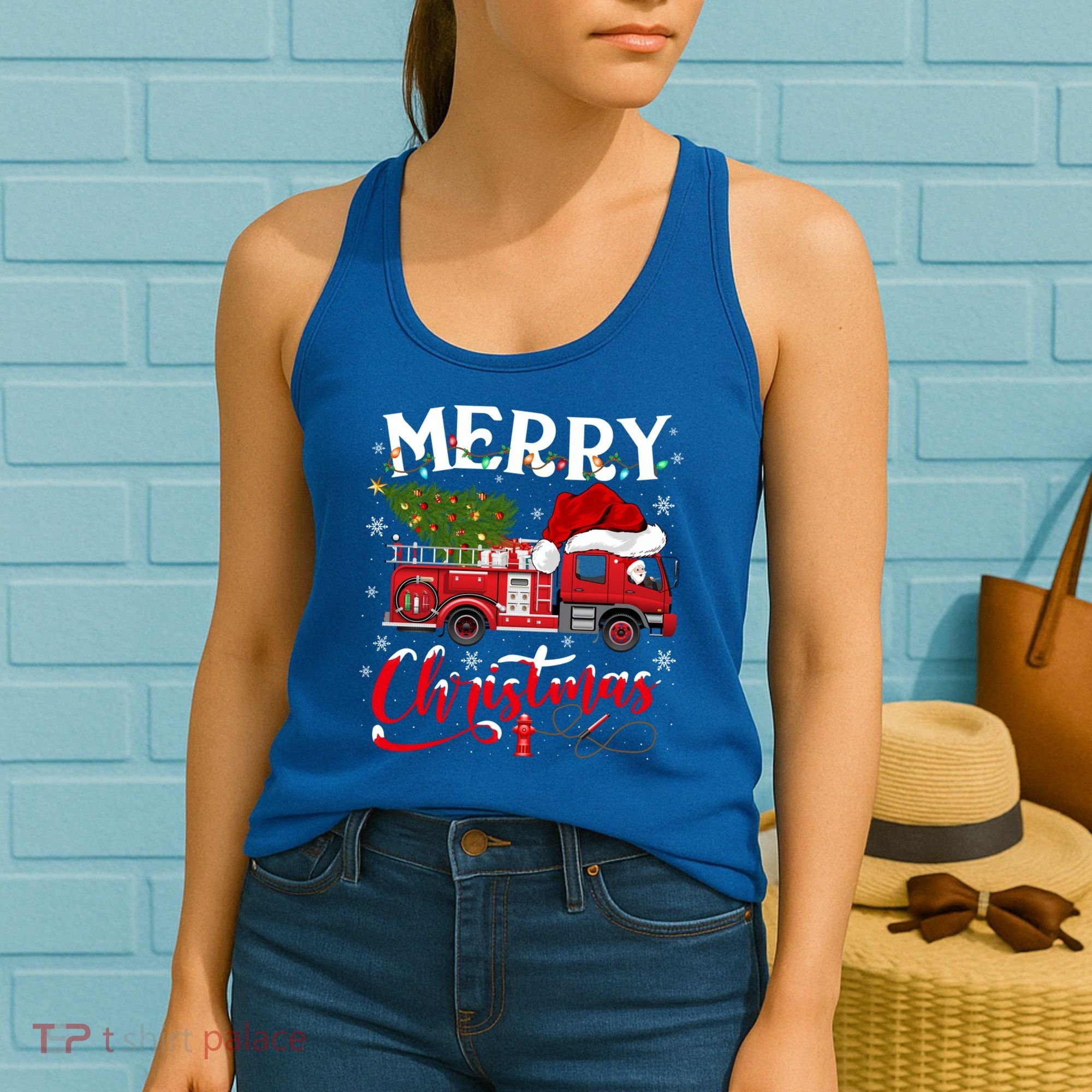 Fire Truck Xmas Tree Fire Firefighter Merry Christmas Gift Women's Tank Top