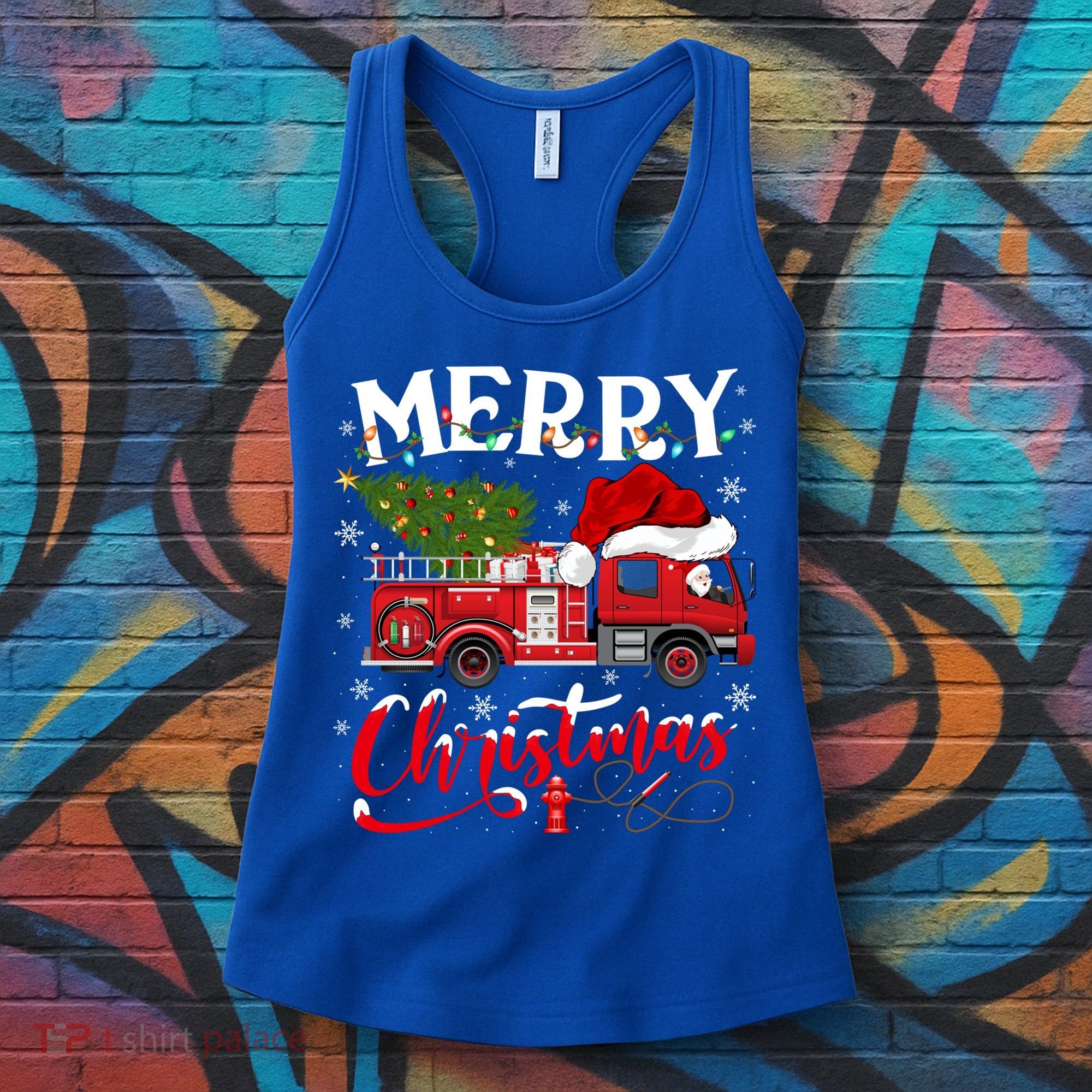 Fire Truck Xmas Tree Fire Firefighter Merry Christmas Gift Women's Tank Top