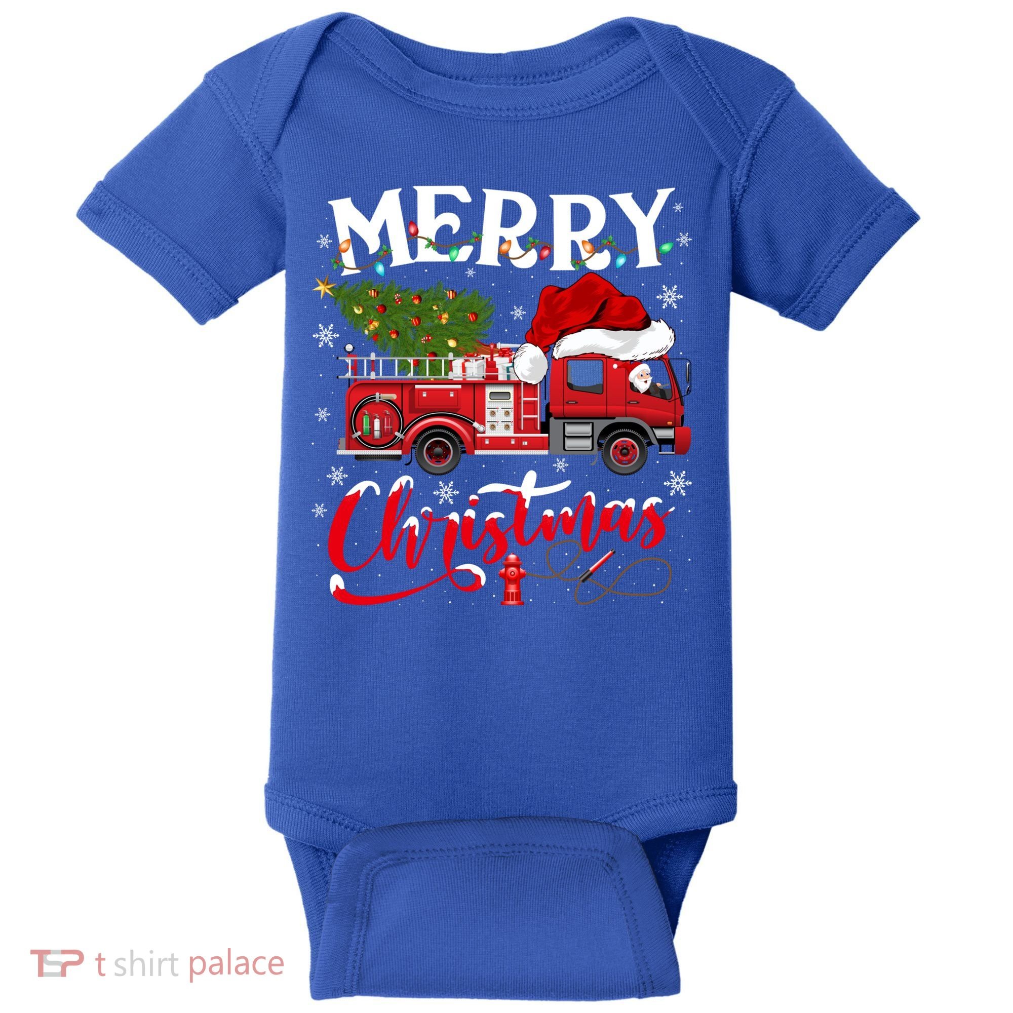 Fire Truck Xmas Tree Fire Firefighter Merry Christmas Gift Baby Bodysuit