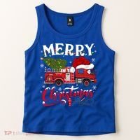 Fire Truck Xmas Tree Fire Firefighter Merry Christmas Gift Tank Top thumb 2