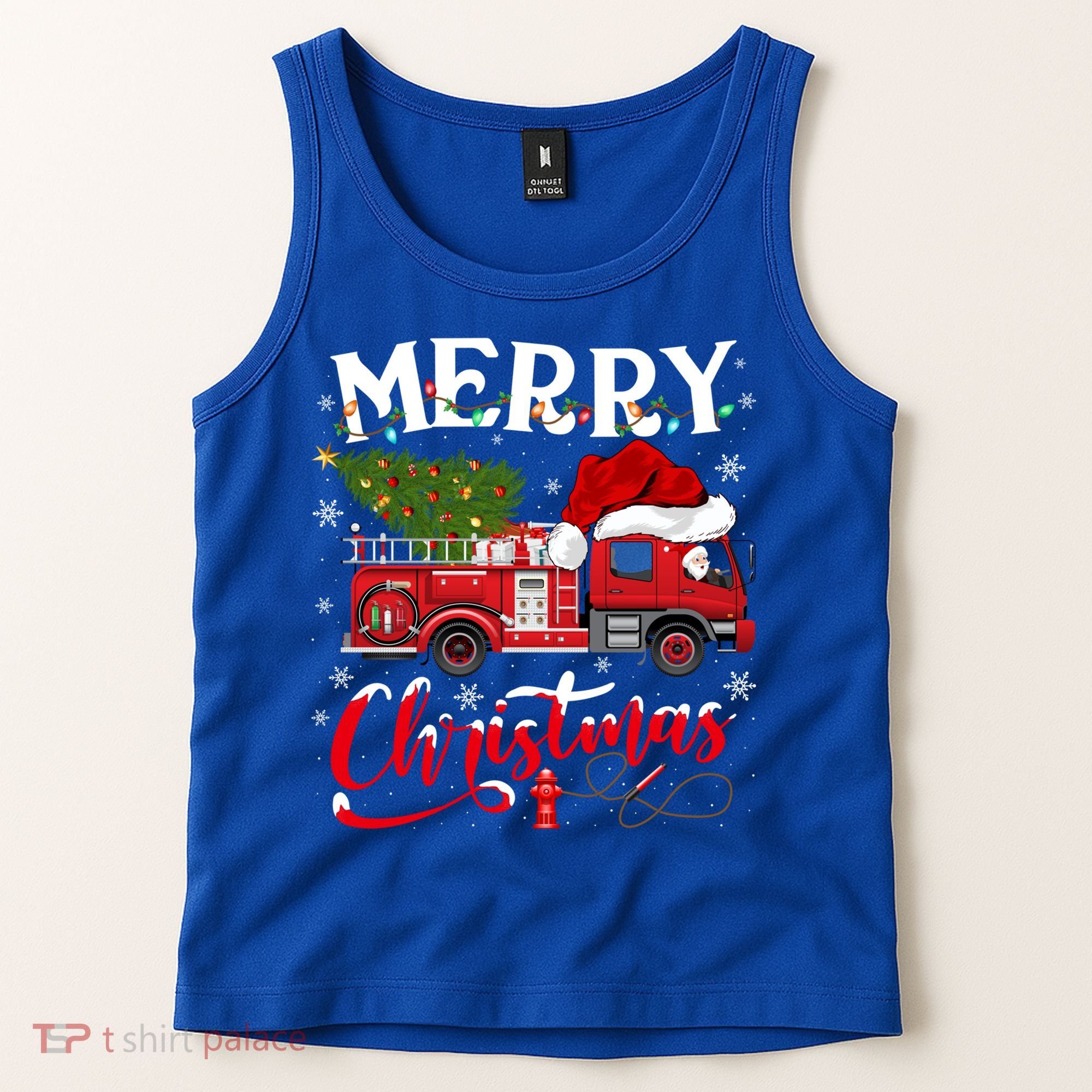 Fire Truck Xmas Tree Fire Firefighter Merry Christmas Gift Tank Top