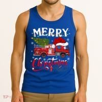 Fire Truck Xmas Tree Fire Firefighter Merry Christmas Gift Tank Top thumb 3