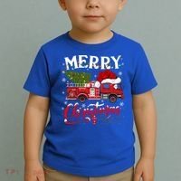 Fire Truck Xmas Tree Fire Firefighter Merry Christmas Gift Toddler T-Shirt thumb 2