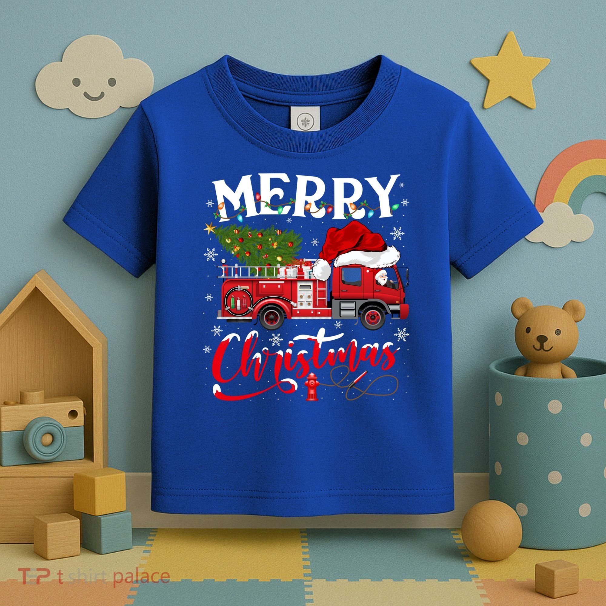 Fire Truck Xmas Tree Fire Firefighter Merry Christmas Gift Toddler T-Shirt
