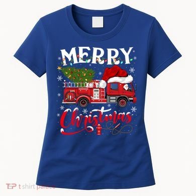 Fire Truck Xmas Tree Fire Firefighter Merry Christmas Gift Women's T-Shirt