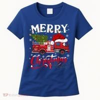 Fire Truck Xmas Tree Fire Firefighter Merry Christmas Gift Women's T-Shirt thumb 0