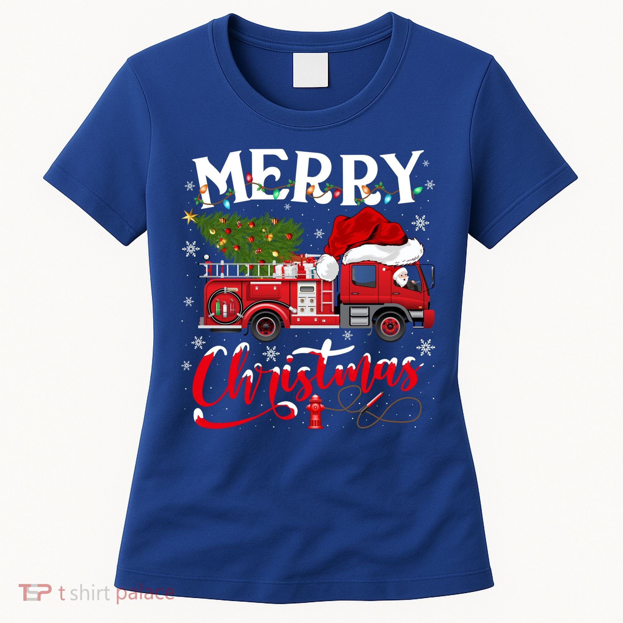 Fire Truck Xmas Tree Fire Firefighter Merry Christmas Gift Women's T-Shirt
