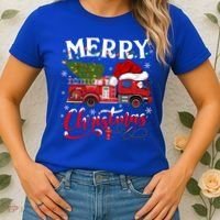 Fire Truck Xmas Tree Fire Firefighter Merry Christmas Gift Women's T-Shirt thumb 2