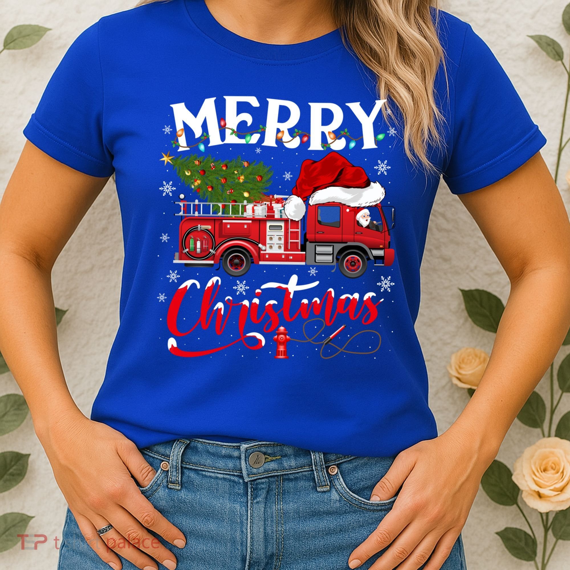Fire Truck Xmas Tree Fire Firefighter Merry Christmas Gift Women's T-Shirt