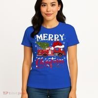 Fire Truck Xmas Tree Fire Firefighter Merry Christmas Gift Women's T-Shirt thumb 4