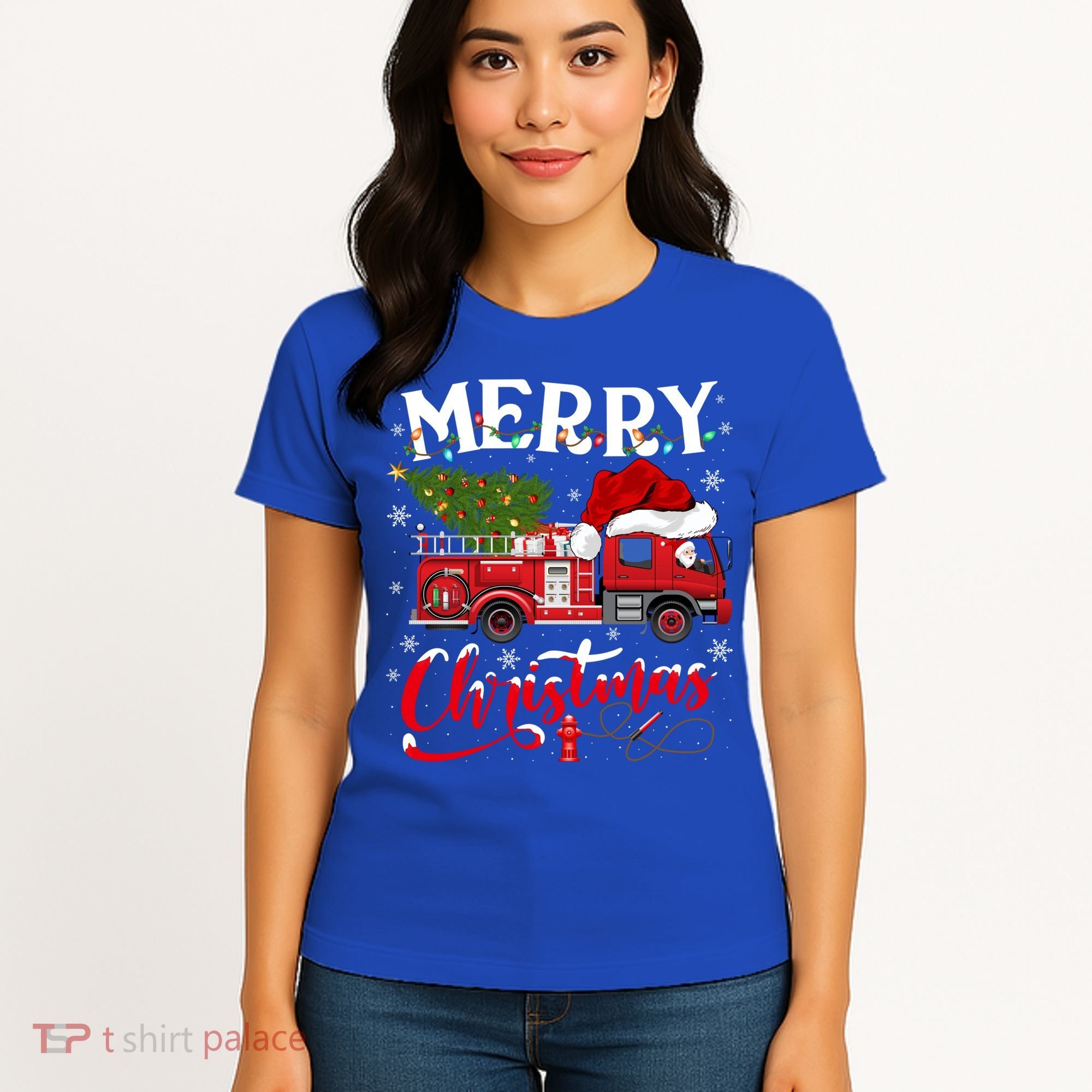 Fire Truck Xmas Tree Fire Firefighter Merry Christmas Gift Women's T-Shirt