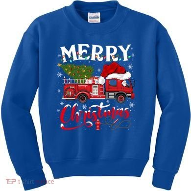 Fire Truck Xmas Tree Fire Firefighter Merry Christmas Gift Kids Sweatshirt