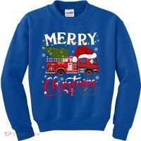 Fire Truck Xmas Tree Fire Firefighter Merry Christmas Gift Kids Sweatshirt thumb 0