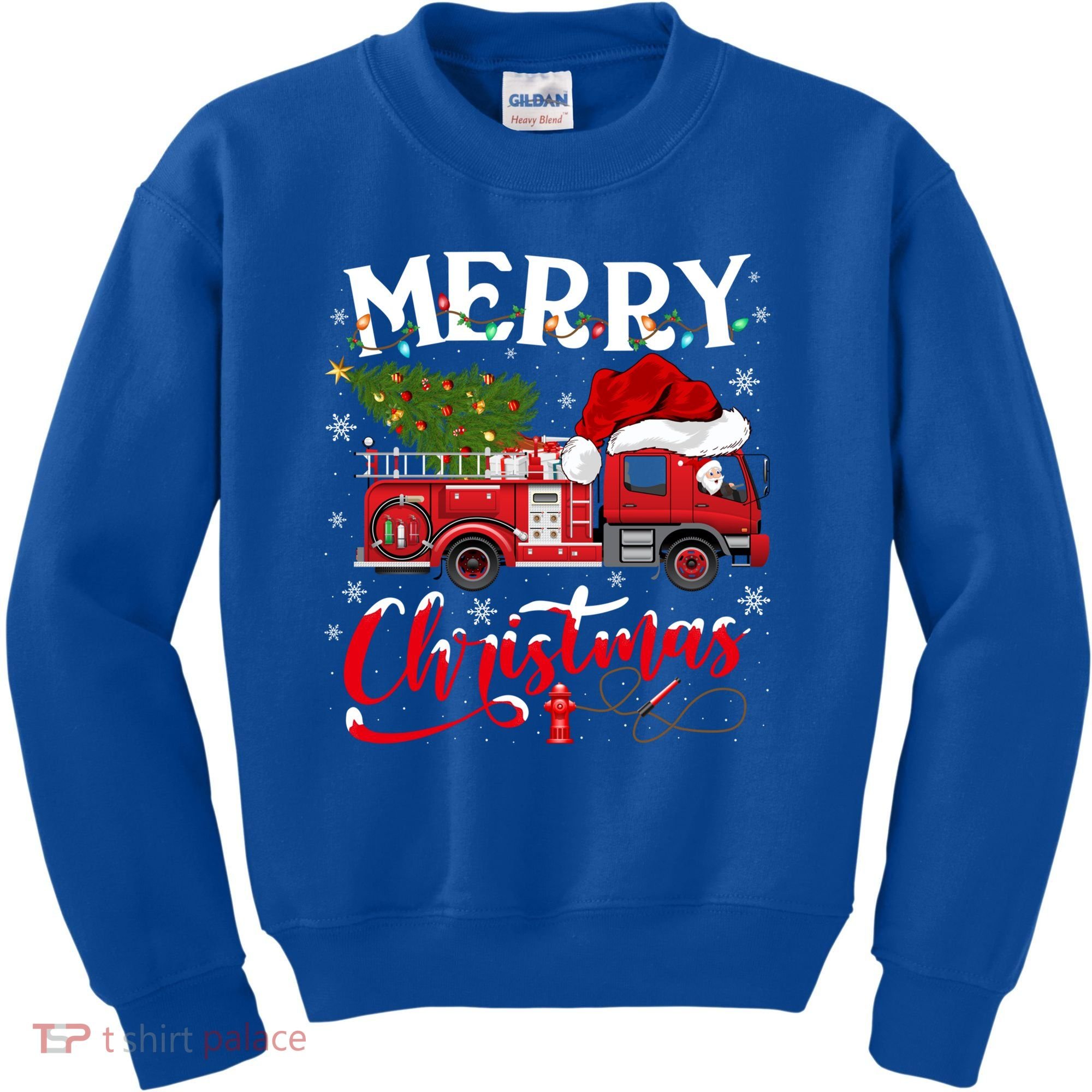 Fire Truck Xmas Tree Fire Firefighter Merry Christmas Gift Kids Sweatshirt