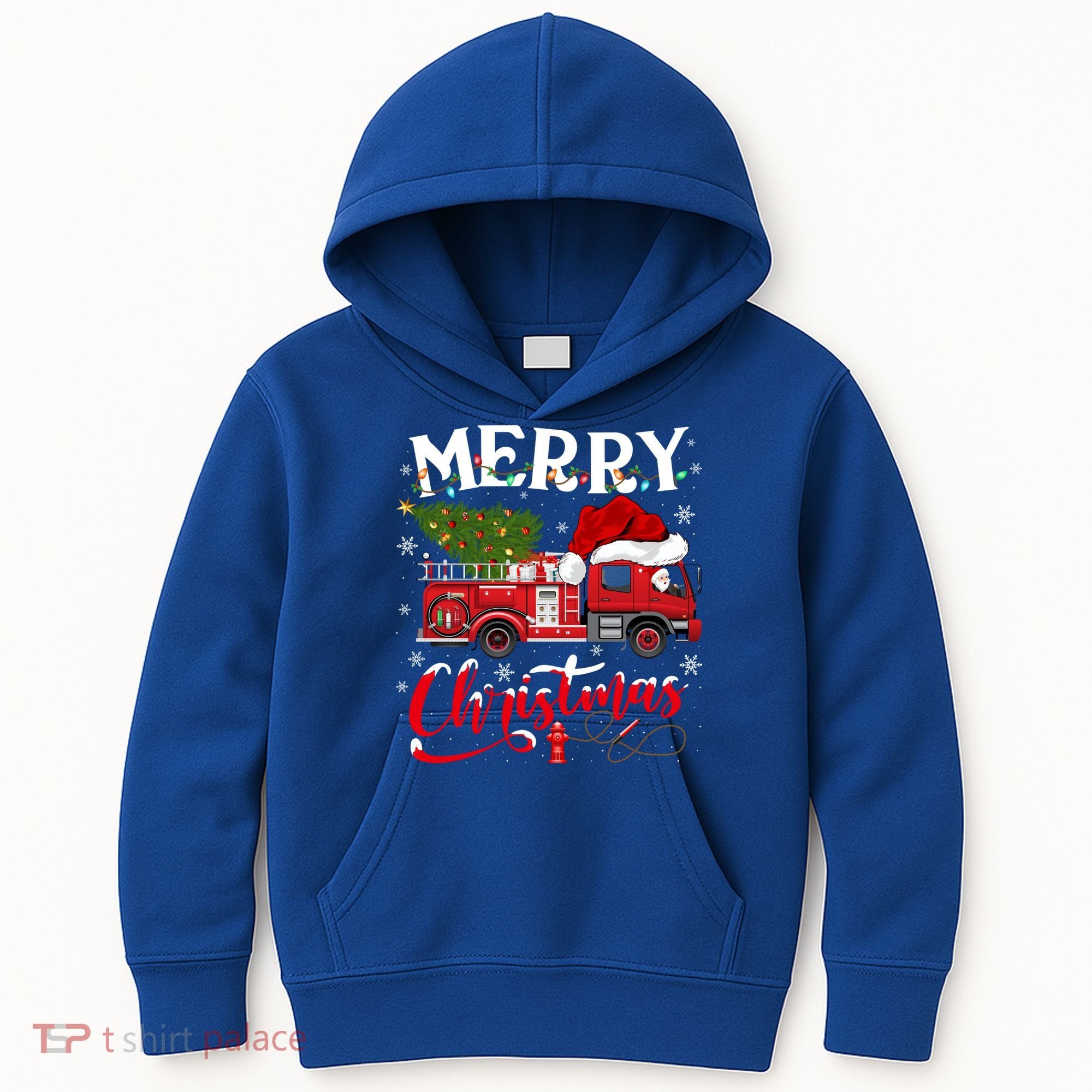 Fire Truck Xmas Tree Fire Firefighter Merry Christmas Gift Kids Hoodie