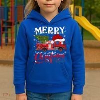 Fire Truck Xmas Tree Fire Firefighter Merry Christmas Gift Kids Hoodie thumb 3