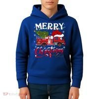Fire Truck Xmas Tree Fire Firefighter Merry Christmas Gift Kids Hoodie thumb 4