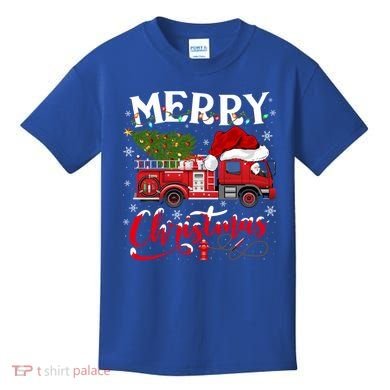 Fire Truck Xmas Tree Fire Firefighter Merry Christmas Gift Kids T-Shirt