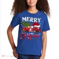 Fire Truck Xmas Tree Fire Firefighter Merry Christmas Gift Kids T-Shirt thumb 2